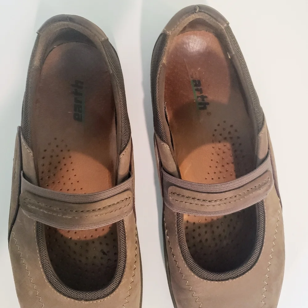 Earth Taupe Mary Jane Comfort Flats